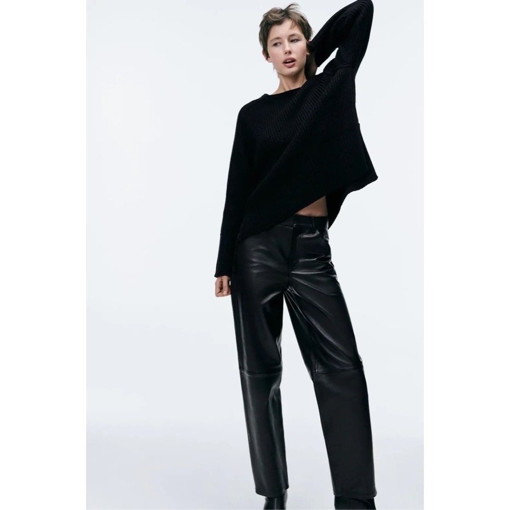 ZARA Wool Blend Solid Black Shaker Knit Pullover Sweater Minimalist‎ Medium